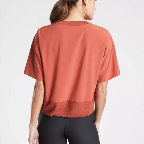 Athleta Zephyr Crop Tee Etruscan Red SIZE XS Relaxed Fit Oversized Stretch comfy - Picture 2 of 11